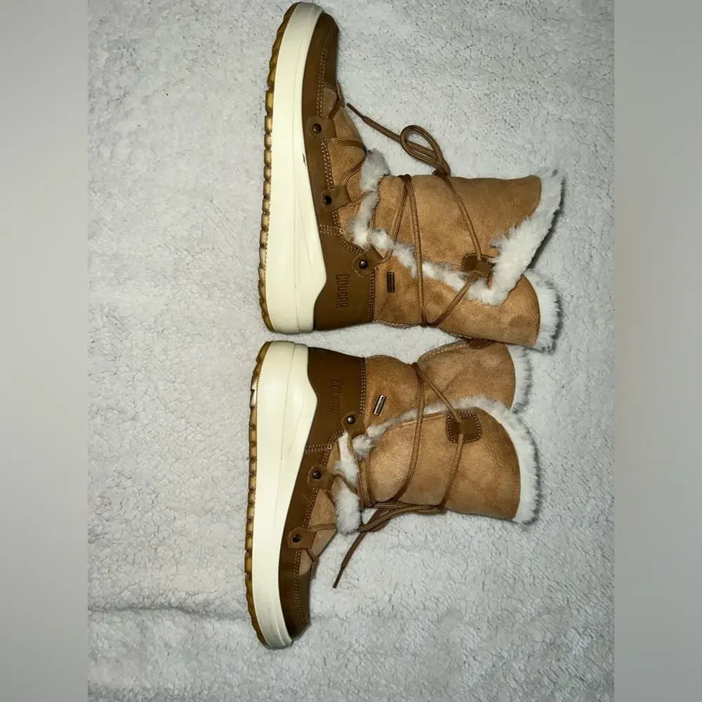 Cougar Tacoma Waterproof Shearling Weather Boots Tan/White - size 8 - H11